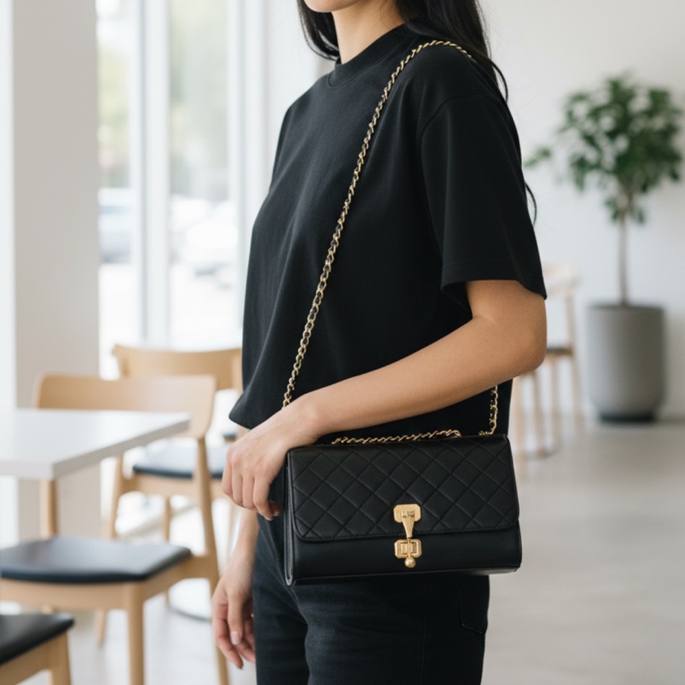 Ana Lublin Women Designer Leather Handbags Quilted Flap Lady Crossbody Black View 2